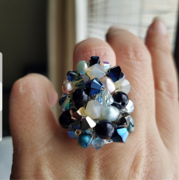 Swarovski Elements Teardrop Hoop Metallic Blue Earrings NWT - Picture 5 of 13